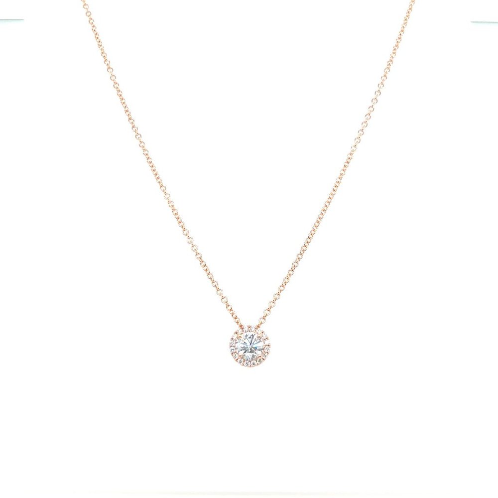 Round Diamond Halo 14K (or 18k upon request) Gold Pendant Necklace